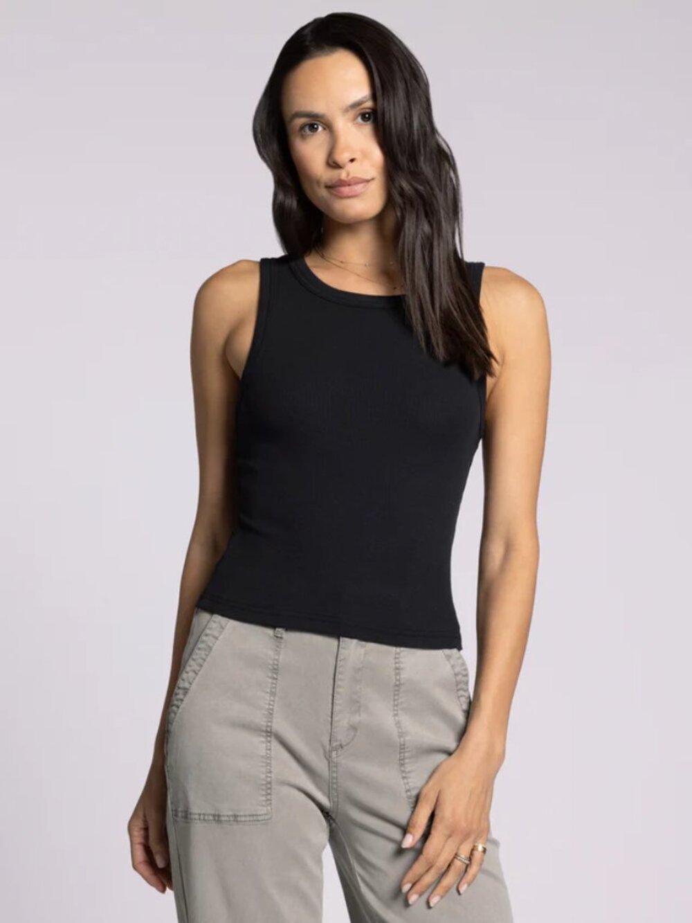 NWT Thread & Supply Evie Tank Black Ribbed Tank Top - Classic Sleeveless Small